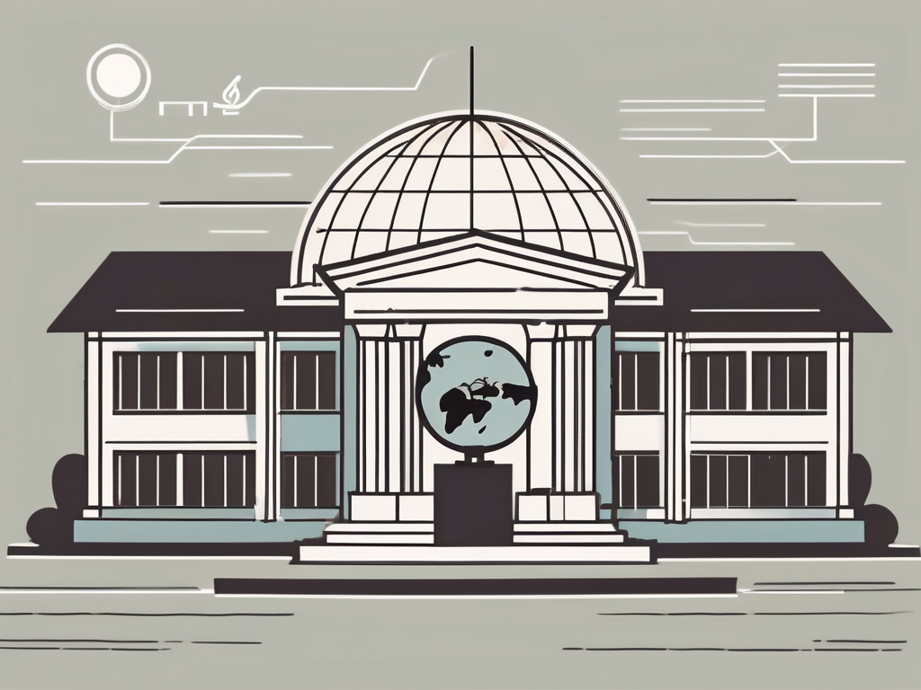 A thai public school building with a globe in the background