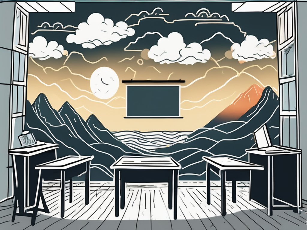 A classroom setting in thailand with a chalkboard