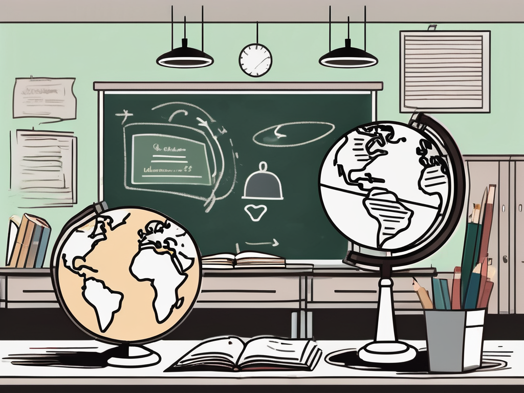 A classroom setting in malaysia with various teaching tools like a chalkboard