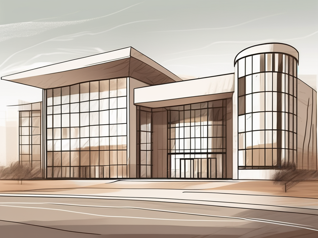 An international school building in the united arab emirates with a symbolic hourglass nearby