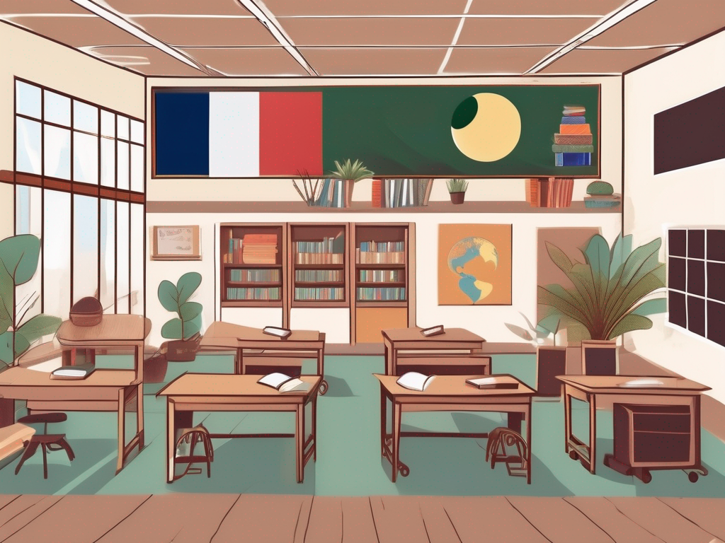 An international school building in malaysia surrounded by diverse cultural symbols