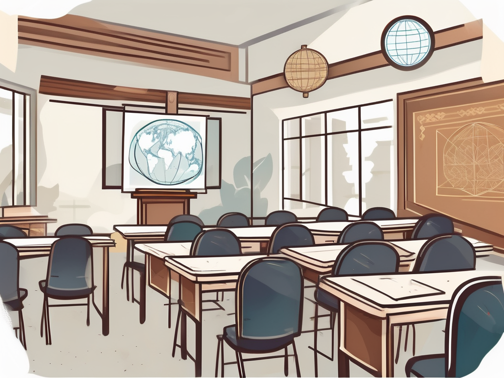 A classroom setting with thai cultural elements