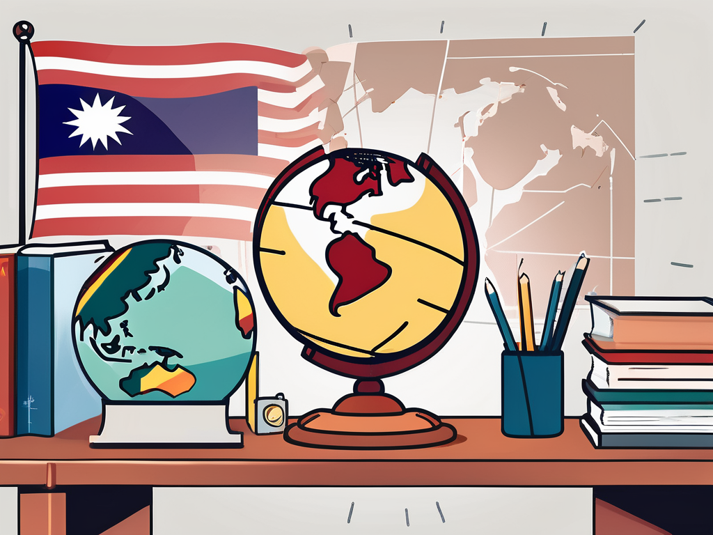 A classroom setting with a globe