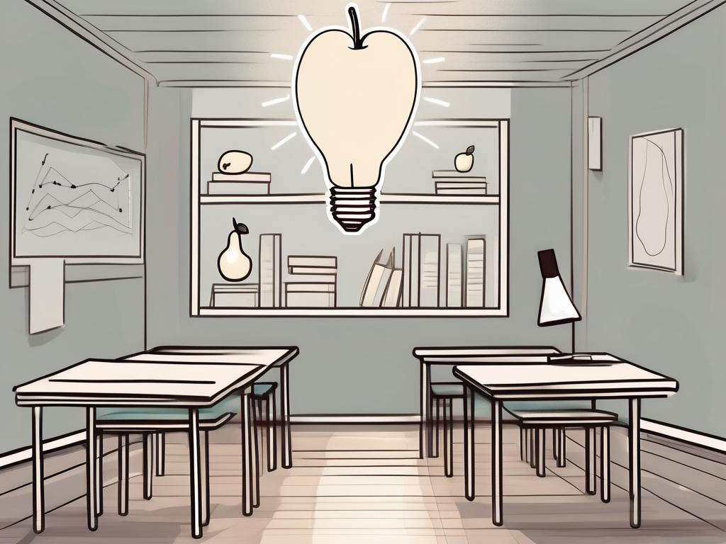 A serene school environment with symbolic elements like an apple