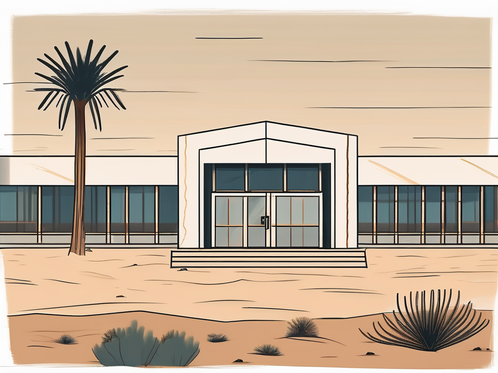 A school building with a semi-closed gate