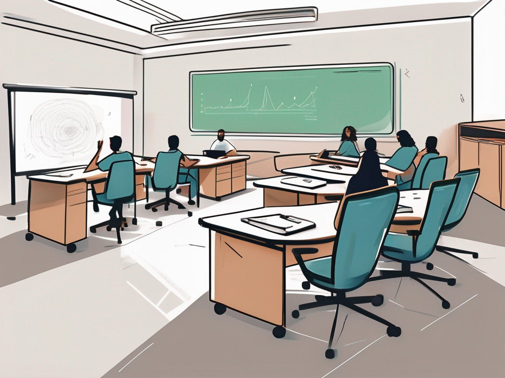 A classroom setting in the united arab emirates with desks arranged in a circle