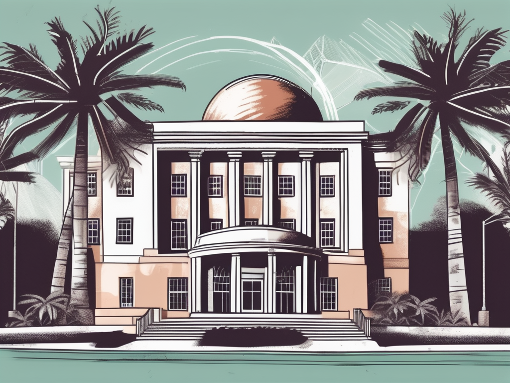 An international school building in bermuda surrounded by tropical palm trees