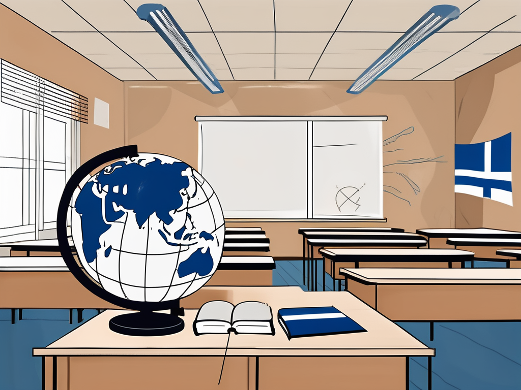 A classroom setting with a globe