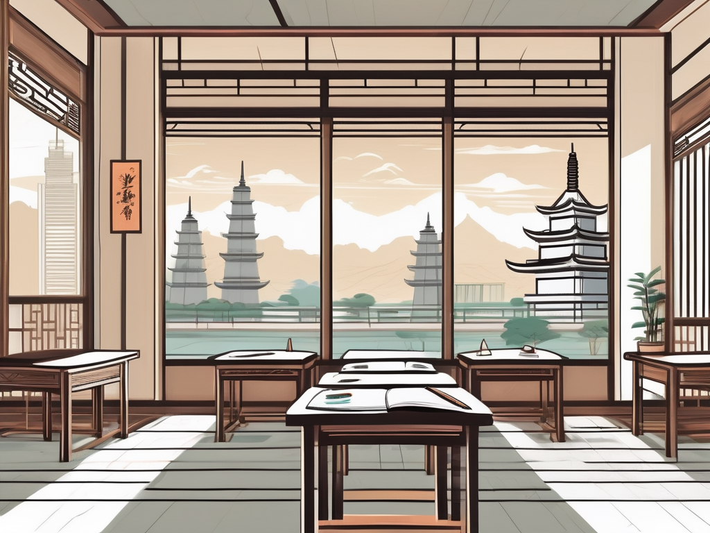 A classroom setting featuring traditional malaysian elements