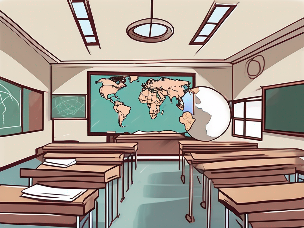 A classroom with a globe