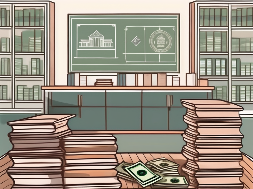 A typical international school in cambodia with a symbolic scale balancing books and cambodian currency