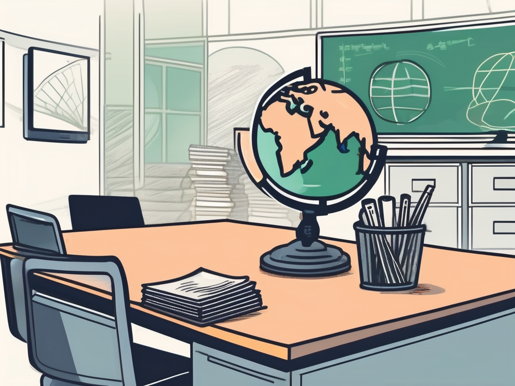 A classroom setting with a globe