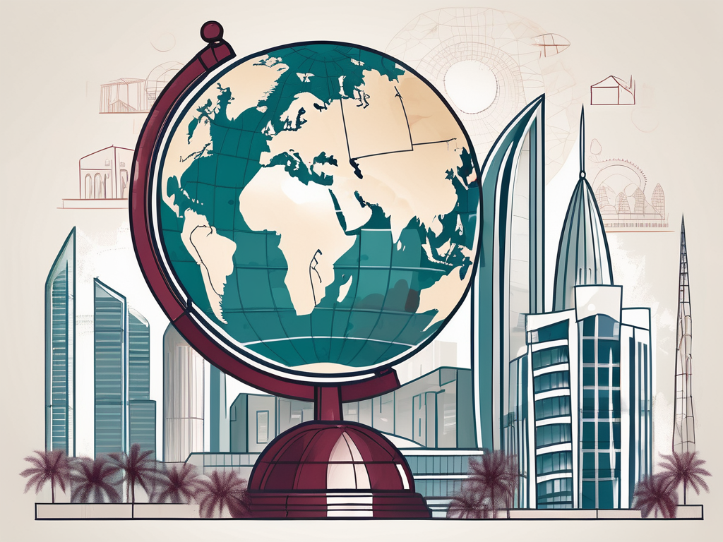 A globe with a magnifying glass focused on doha