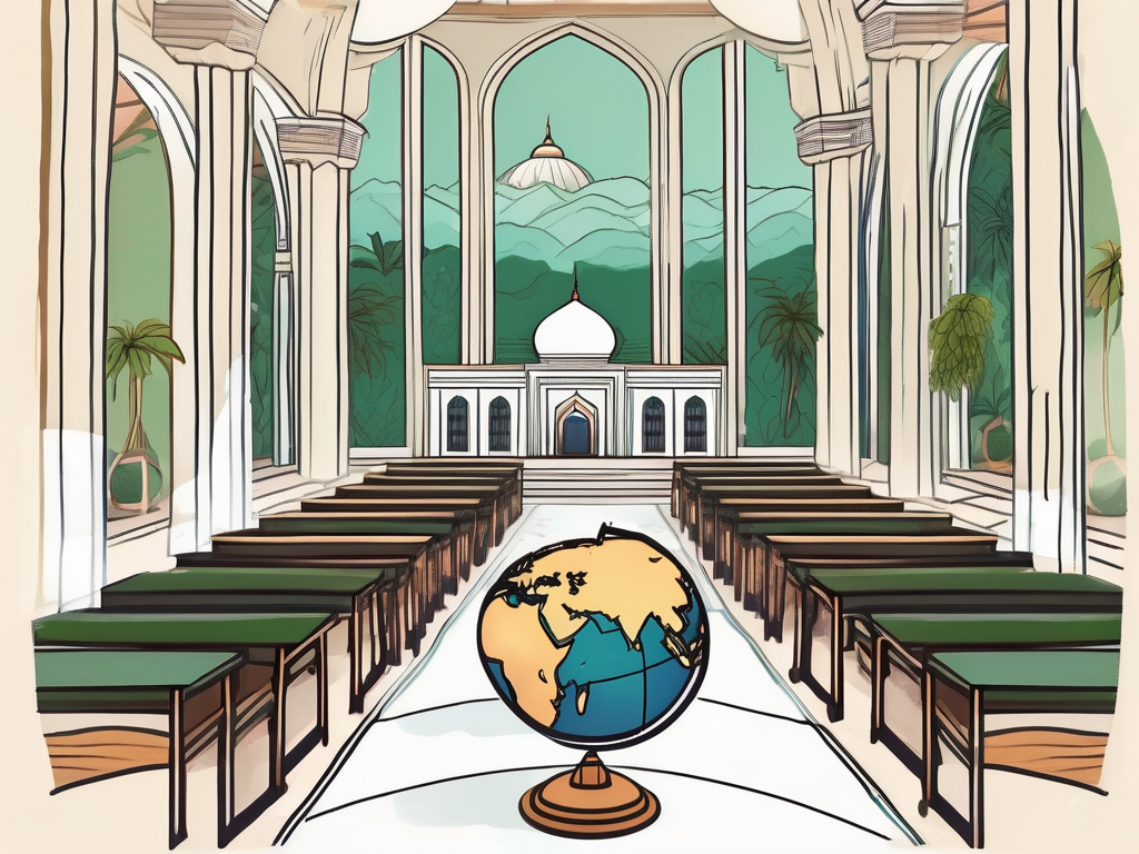 A classroom setting with a globe