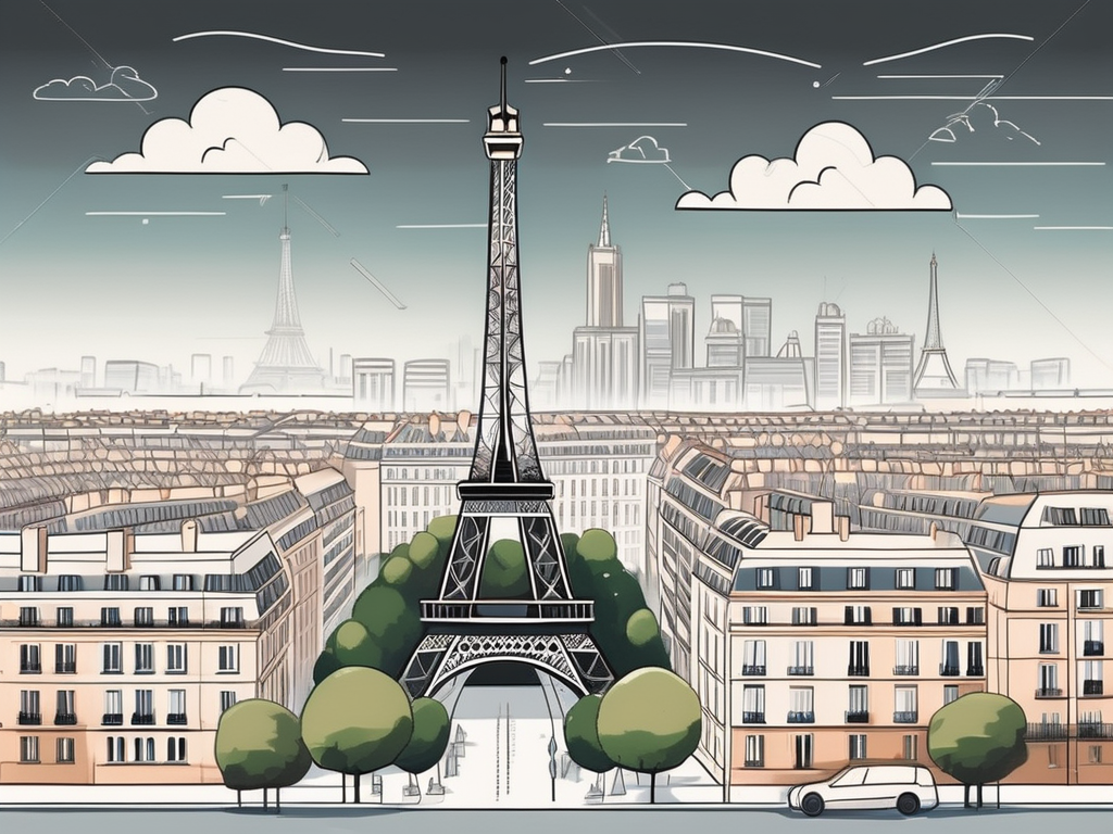 A classic parisian landscape with recognizable landmarks like the eiffel tower