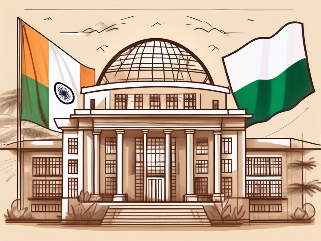 An international school building in nigeria surrounded by diverse educational symbols and landmarks