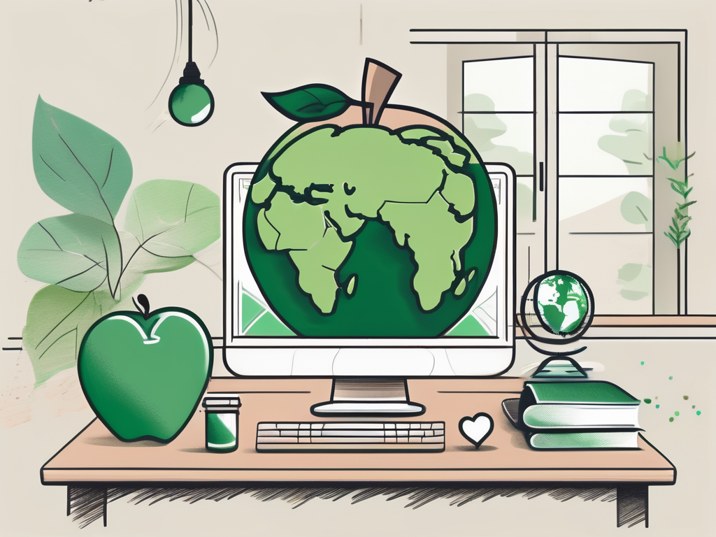 A tranquil thai classroom setting with various symbolic elements like a globe