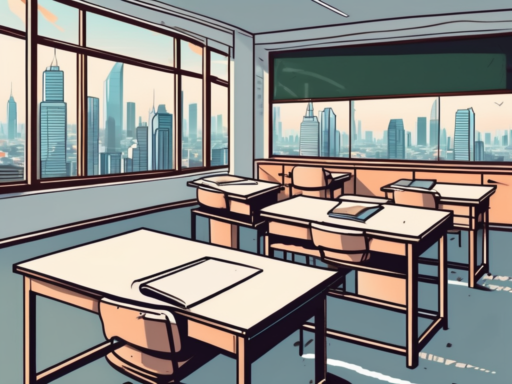 A classroom scene in bangkok with desks