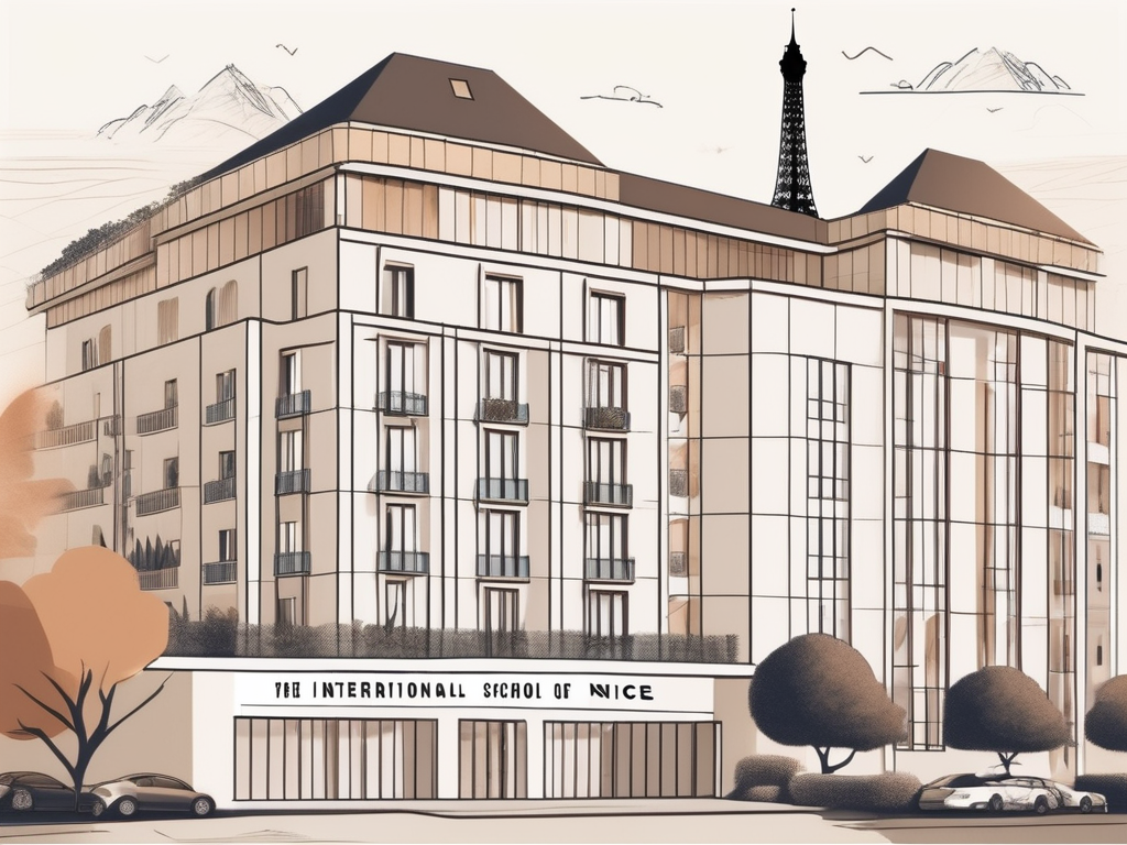 The international school of nice building with a 'for hire' sign in the foreground