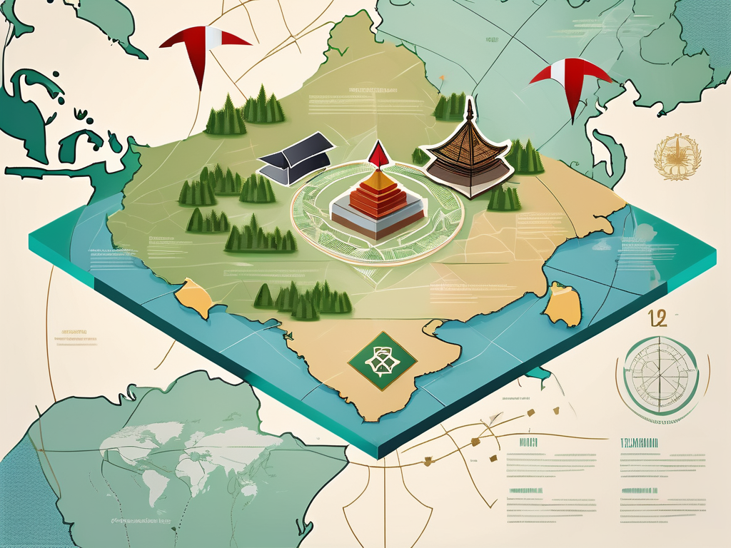 A graduation cap placed on top of a map of vietnam