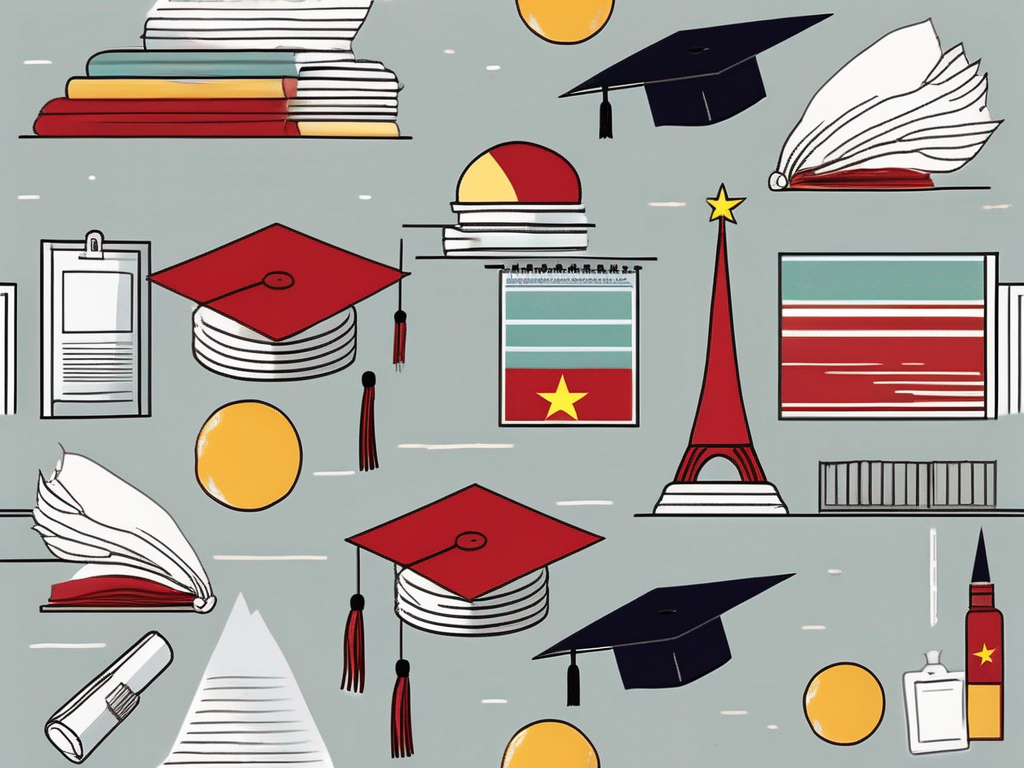 A classroom setting with diverse teaching materials and elements that symbolize vietnam