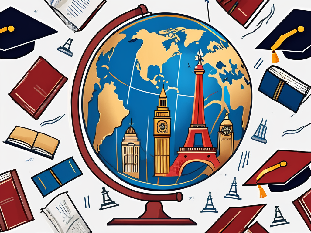 A globe with various iconic international landmarks