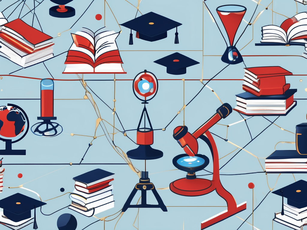 A globe with different iconic educational symbols like books