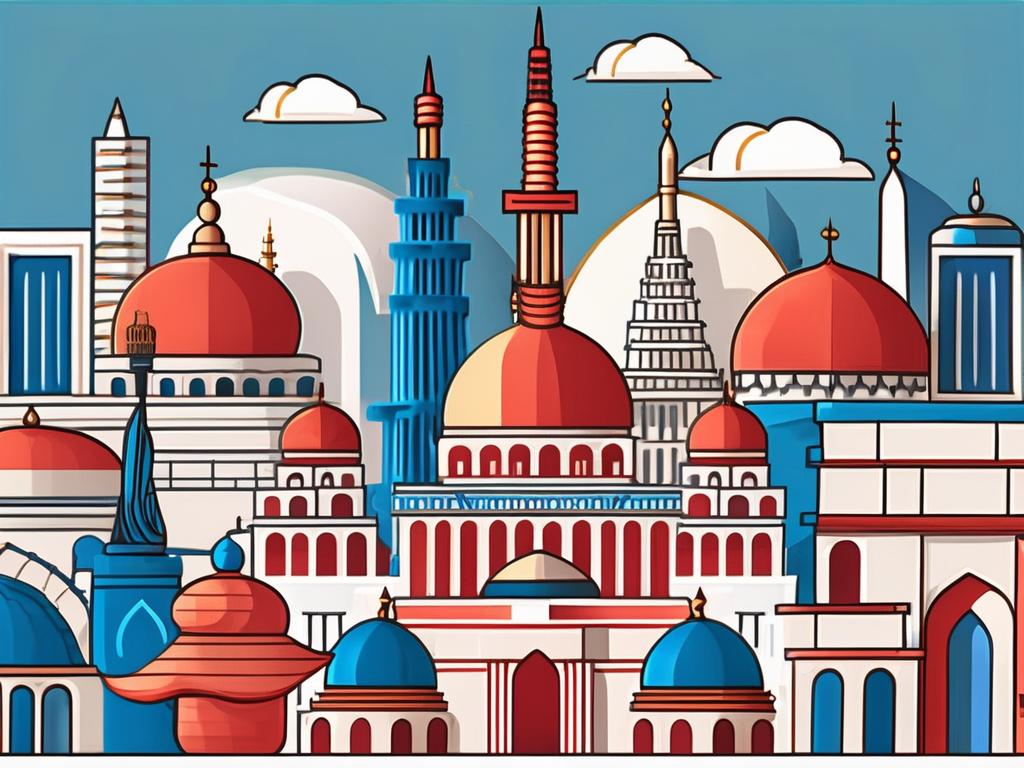 A diverse range of religious buildings such as a church