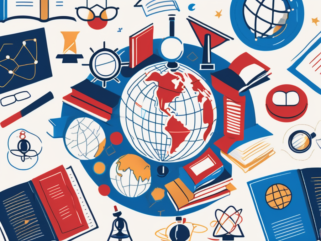 Various iconic educational symbols from around the world