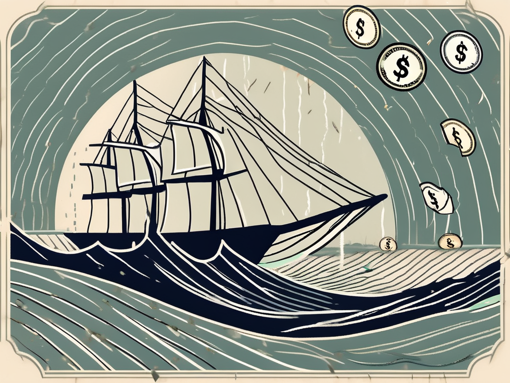 A sinking ship labeled "education" in stormy seas