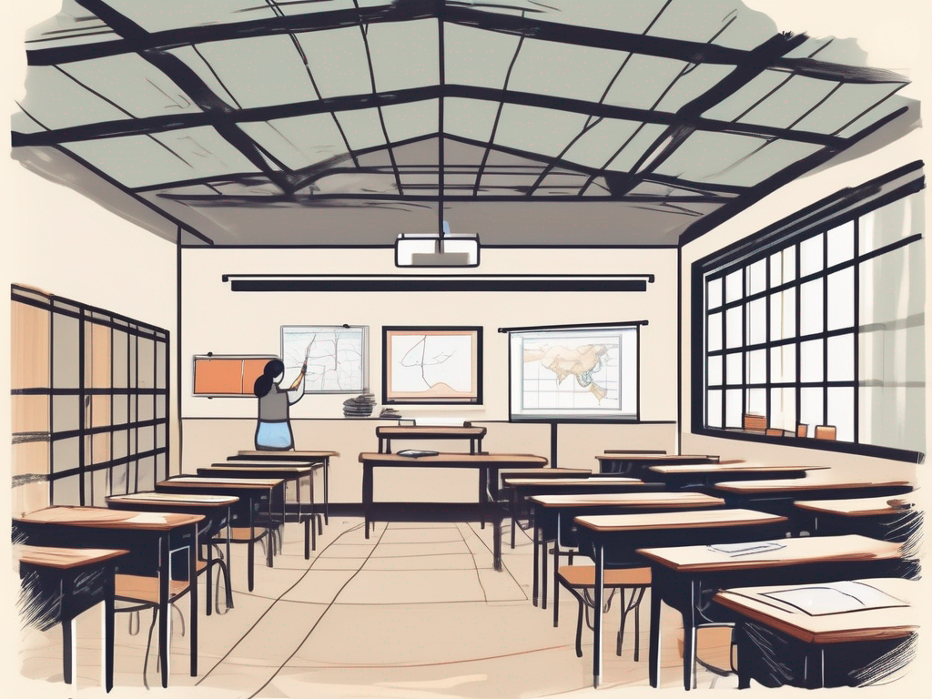 A classroom with various educational tools and cultural symbols from vietnam