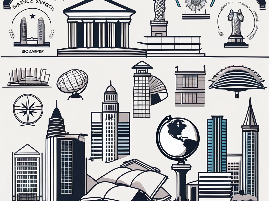 The lycée français de singapour's school building surrounded by symbols of high educational standards such as books