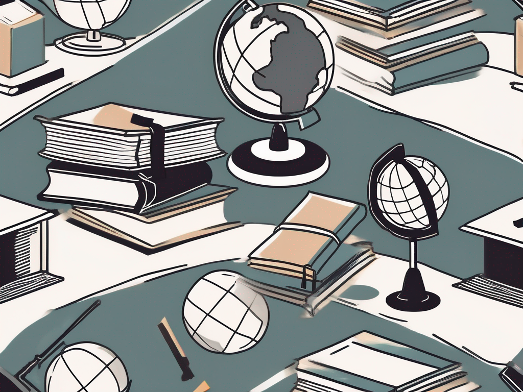 A classroom setting with scattered books