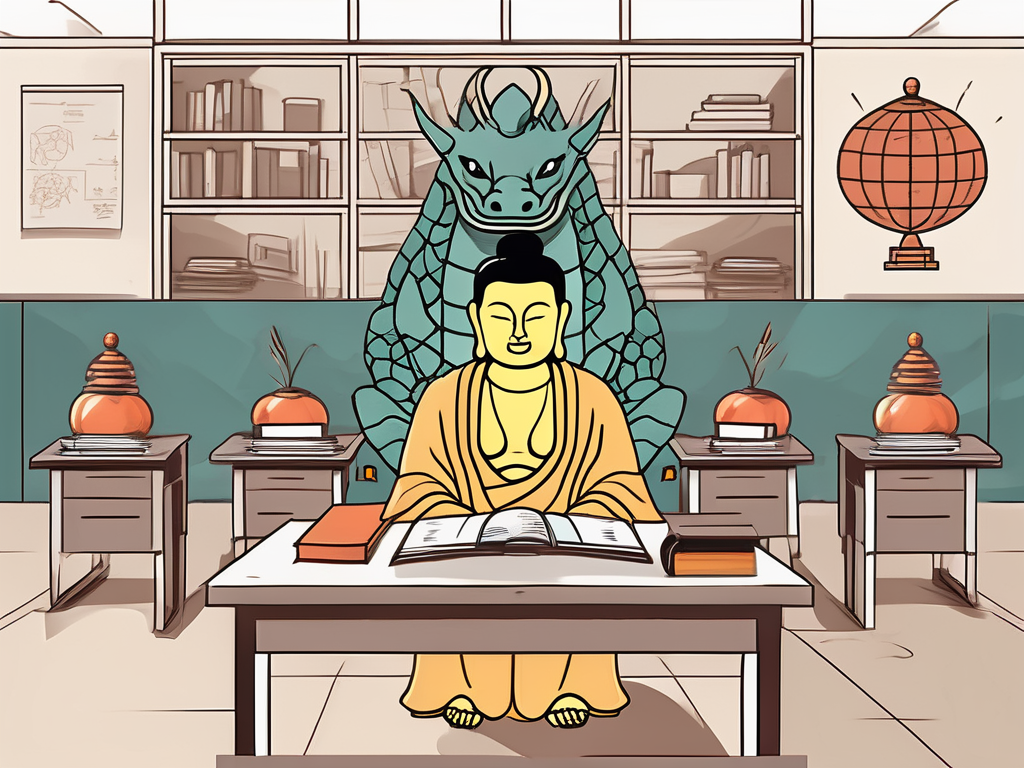 A classroom in hong kong with various cultural symbols