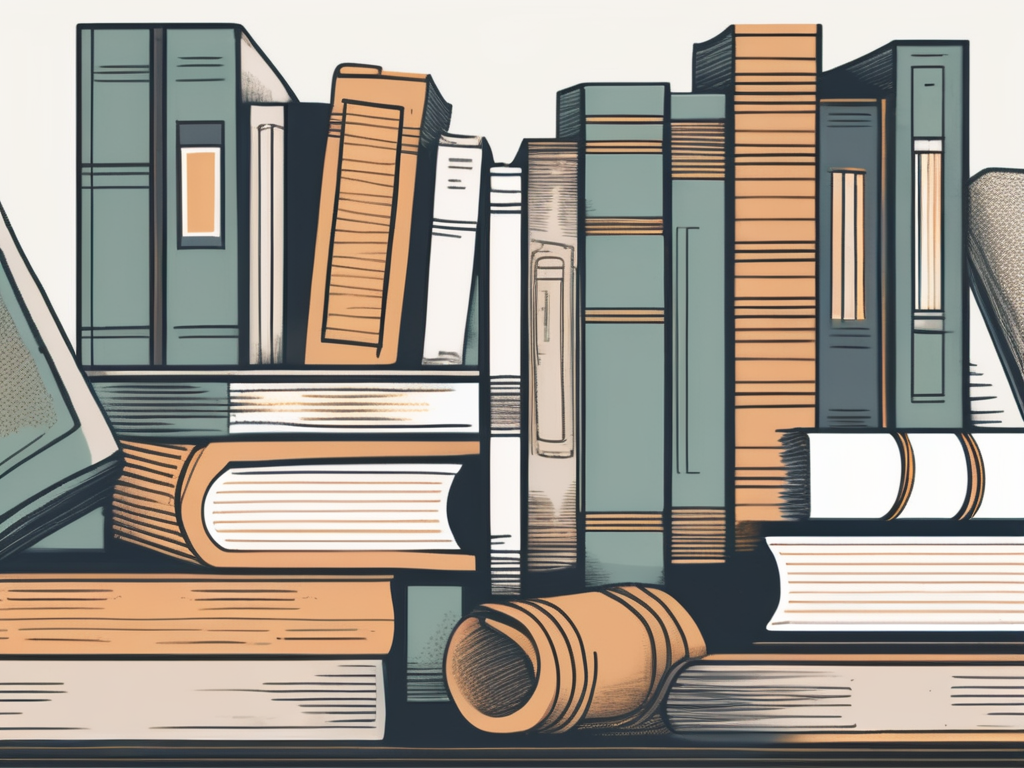 A diverse collection of academic books linked by chains