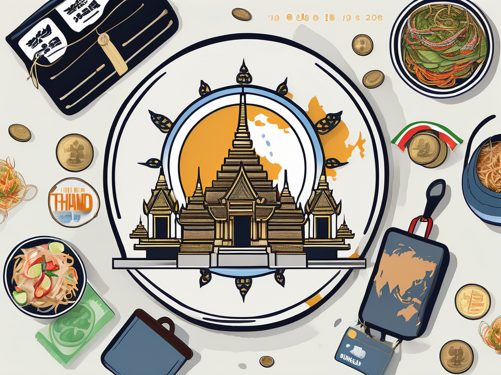 Various symbols of thailand like a temple