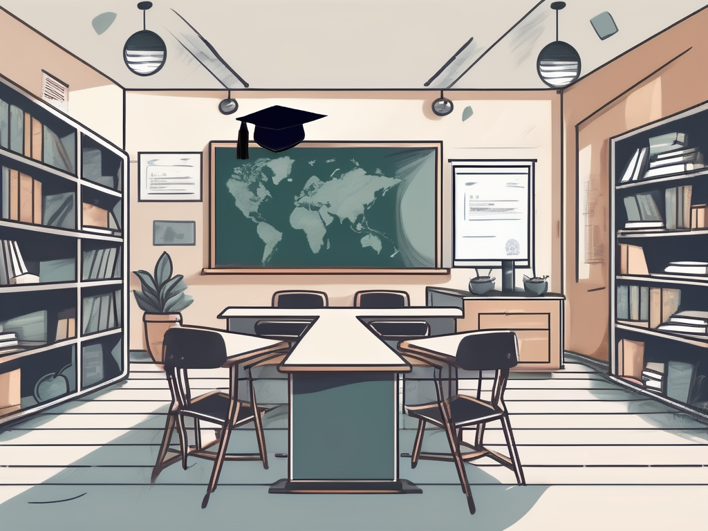A classroom setting with various communication tools like microphones
