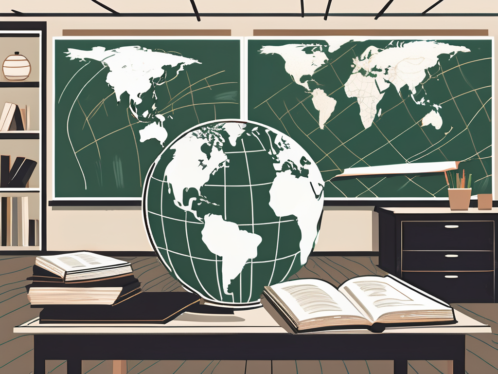A classroom setting with a globe