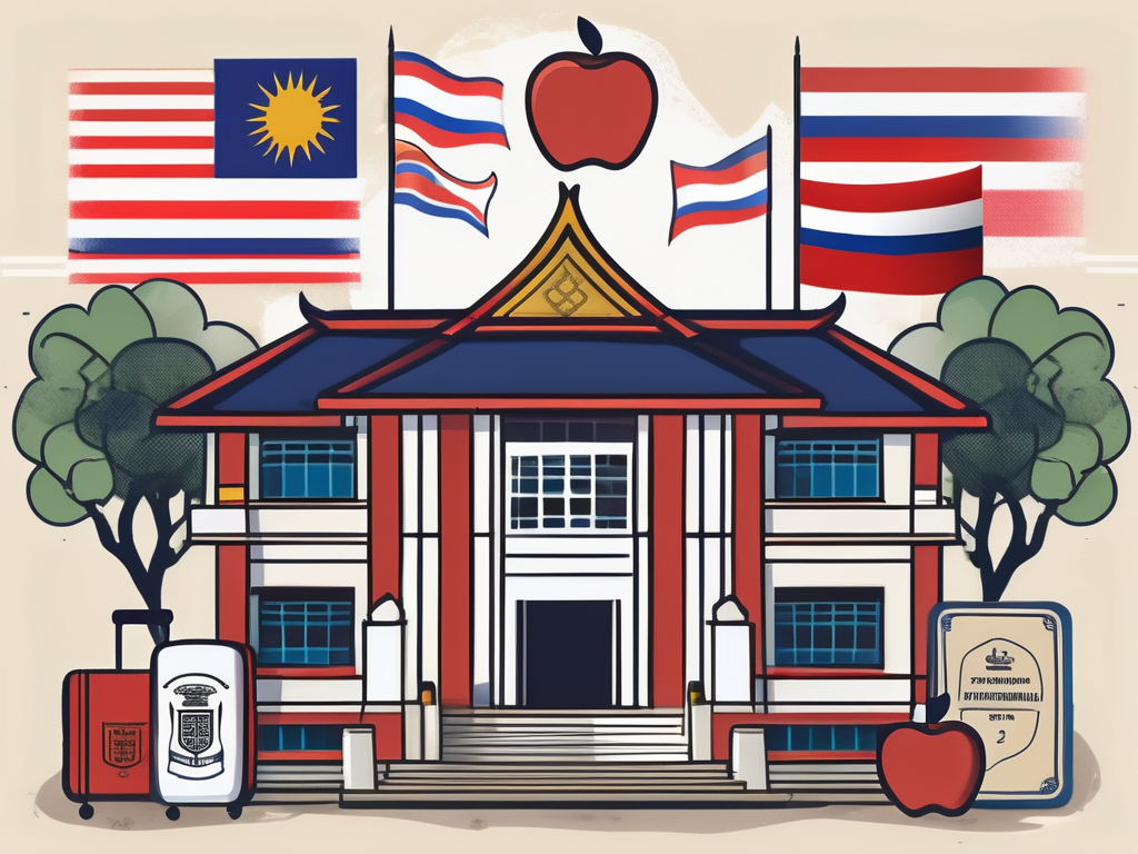 A classroom setting in hong kong with symbolic elements like a dragon (representing chinese culture) and an apple (representing education)