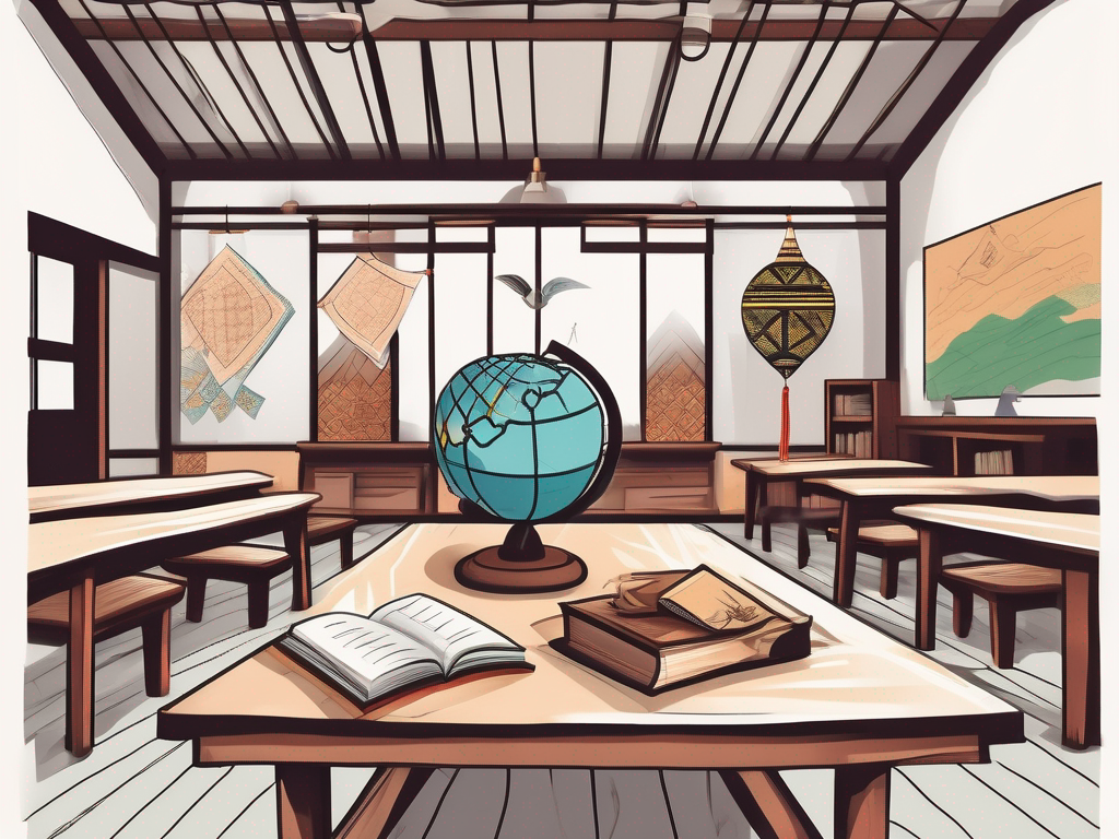 A classroom setting in malaysia with cultural symbols