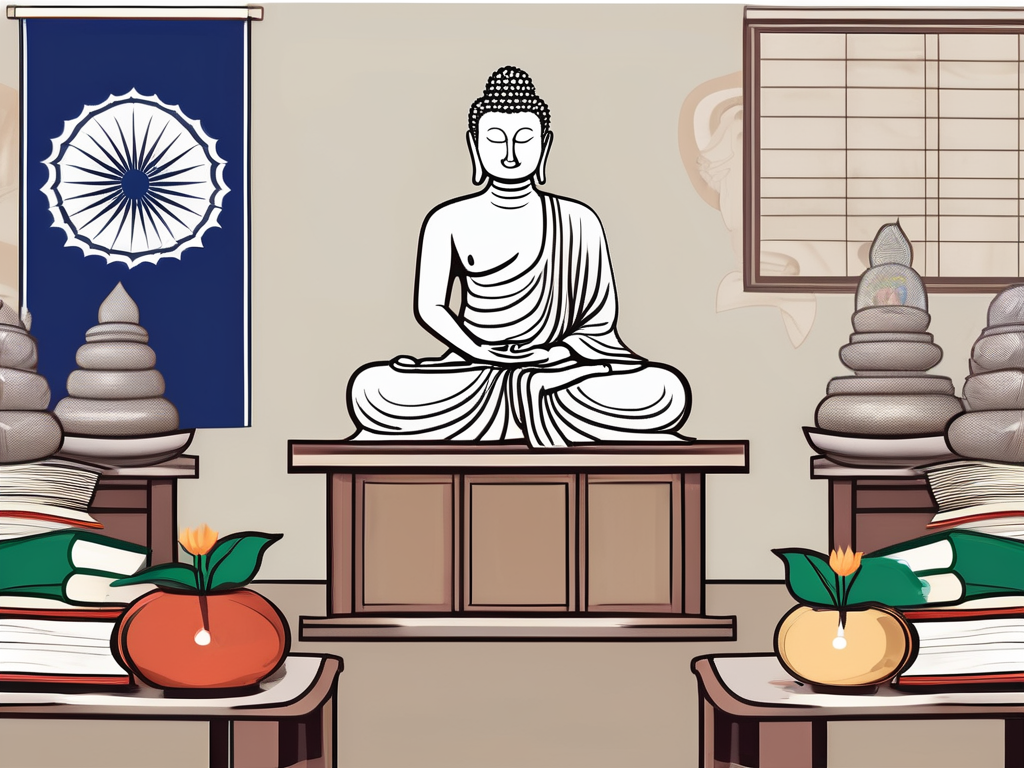 A classroom setting in thailand with cultural symbols such as a buddha statue
