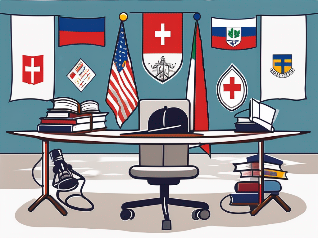 The international school of zug and luzern surrounded by various international flags