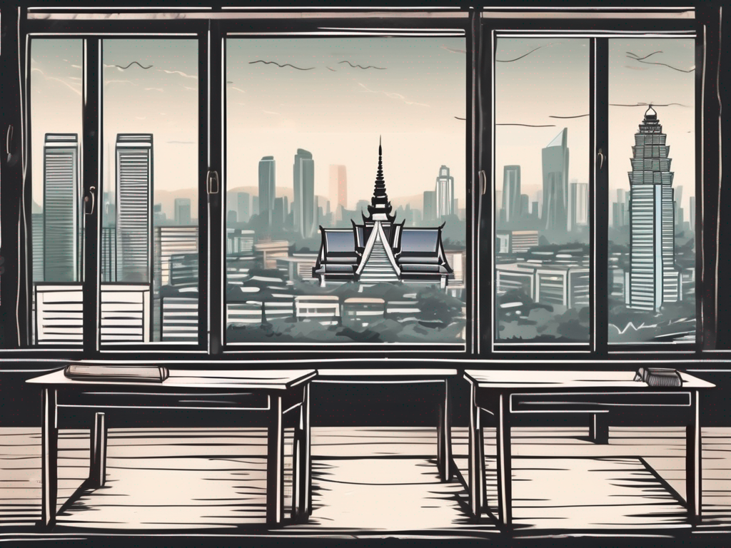 A traditional thai classroom with a chalkboard